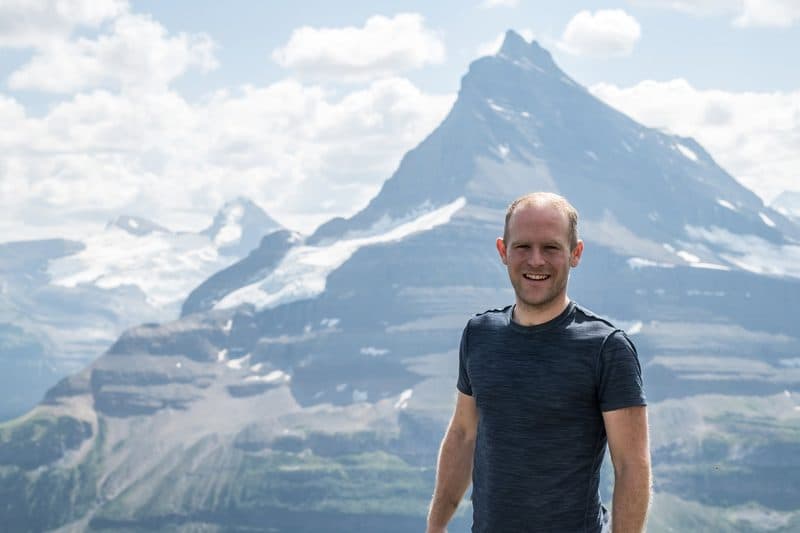 David in the mountains with a peak in the background
